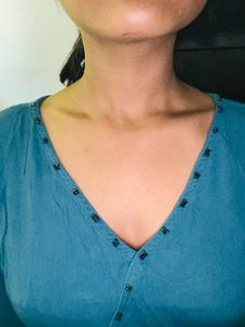 Blue Wrap Top with Beaded Detail