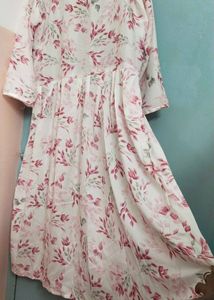 White Nd Pink Colour Floral Embroidered Tunic Dres
