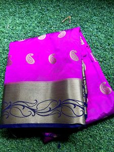 Bright Purple & Nevyblue pallu brand new silk sare
