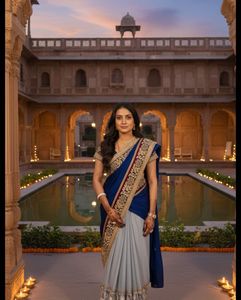 Elegant Blue & Grey Saree&lehenga 2 in one