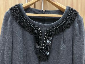 Gray Dress with Beaded Neckline - Size M