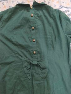 Green Ruffle Korean Top with Back Button Detail