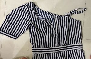 Striped One-Shoulder Romper