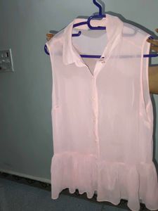 Pink Sheer Ruffle Blouse