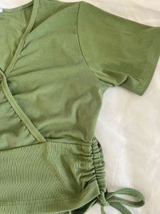 Women’s Olive Green Ribbed Wrap Tie Top
