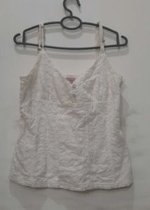 White Embroidered Cotton Sleeveless Top – Light