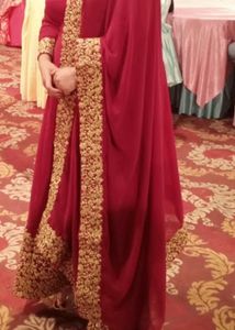 heavy design maroon suit (gown) with dupatta