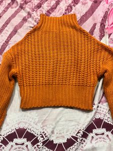 Orange Knit Turtleneck Sweater