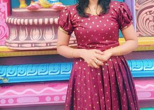 Meroon And Golden Print Pattupavada Set