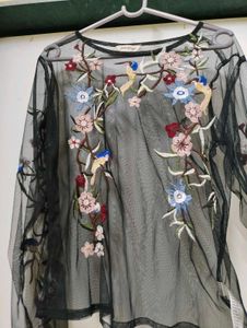 Floral Embroidered Sheer Top