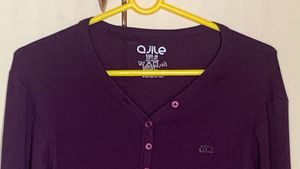 100% Cotton Purple Full Sleeves V Neck Top