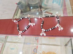Silver Baby Anklets with Black Beads