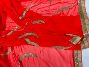 Orange &amp; Gold Sequin Embellished Saree