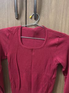 Red Knit Full Sleeve Sweater