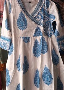 Blue & White Printed Kurta