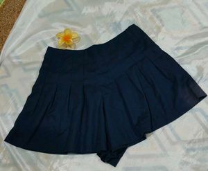 Navy Blue Pleated Mini Shorts