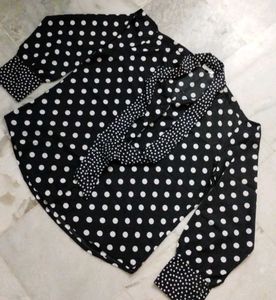 Black White Dotted Designer Shirt For Women&#39;s