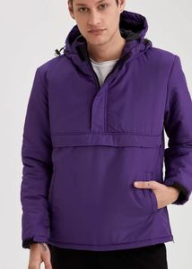DeFacto Men Purple Solid Hooded Padded Jacket