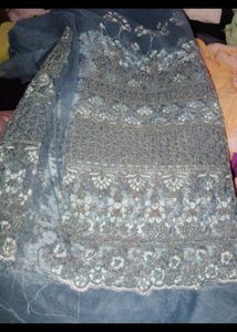 5 Mtr Embroidered Blue Fabric Net Free Earing 🥰