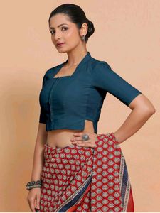 Blue Blouse with Square Neckline
