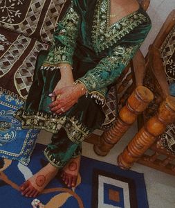Bottle Green Pakistani Dress Back Said Plen Hee
