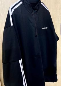 Sporty Black Zip-Up Sweatshirt with White Stripes
