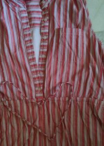 Red Striped Sleeveless Knee length Jumpsuit