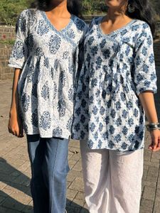 Jaipuri short Kurti with milkywhite plazzo Pant
