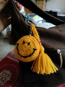 Big Smiley Yellow Crochet Keychain