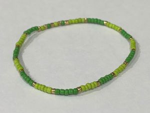 Green &amp; Gold Seed Bead Bracelet Set