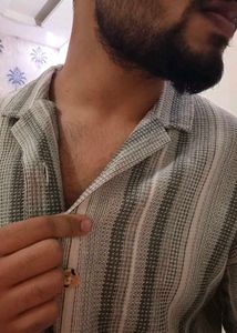 Striped Casual Green White Check Shirt