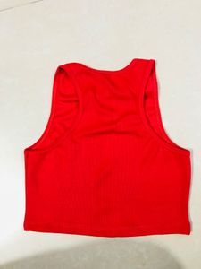 Bold Red Ribbed Crop Tank Top – Sleek & Stylish