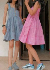 Pink Gingham Tiered Mini Dress