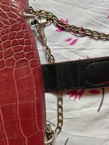 Red Sling Bag With Chain Strap