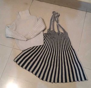 Trendy Woolen High Neck Top &amp; Skirt For Girl Kid