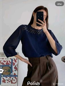 New With Tag Navy Blue Korean Top