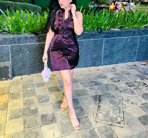 Purple Satin Ruffle Dress