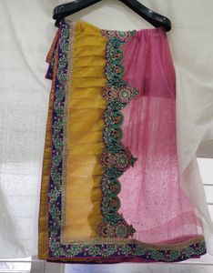 Mustard Pink Color Stitched Lehenga Choli Set