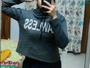 Flawless Grey Crop Hoodie With Fleece