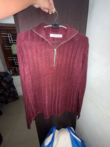 Burgundy Knit Quarter Zip Sweater