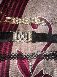 2 Black Chokers 1 Bracelet