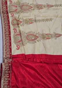 Beautiful Red Cream Silk Saree
