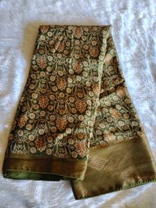 Olive Green Floral Saree