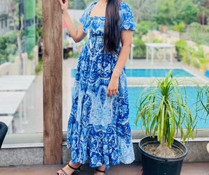Paisley Print Blue Maxi Dress