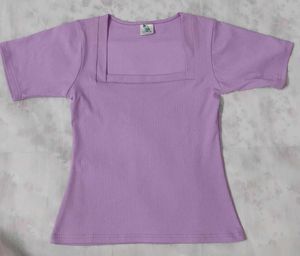 Lavender Square Neck Ribbed Top