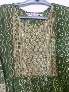 Green Coloured Embroidered Suit Set With Dupatta