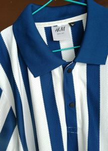 👕Navy Blue &amp; White Striped Polo T-Shirt for Men👕