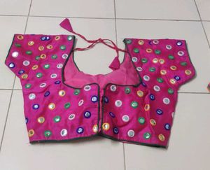 Pink Mirror Work Blouse Navratri Dandiya