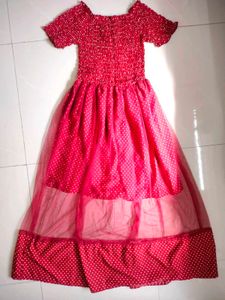 Polka Dot Retro Net In Middle Maxi Dress For Women