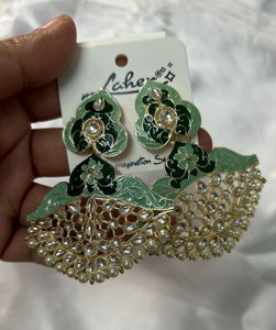 Brand New Statement Green &amp; Gold Earrings